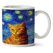 Art Hediye Yıldızlı Gece ve Kedi İki Tarafı Baskılı Kupa Bardak