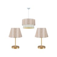 Art&Gift Dantel Kumaş Pasta Yatak Odası Sarkıt Salon Aydınlatması Avize ve Gold Ayaklı Abajur Seti
