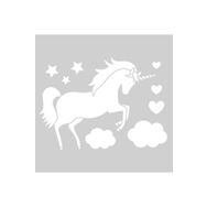 Artikel ST-1337 Bulutlar ve Unicorn Motif Stencil Tasarımı 30x30 cm Kanvas Tablo