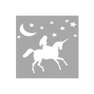 Artikel ST-1386 Unicornla Koşan Kız Stencil Tasarımı 30x30 cm Kanvas Tablo