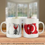 Asil Hediyelik Çift Yön Baskılı Altın Ordu Bayrağı Ve Türkiye Bayrağı Kupa Bardak