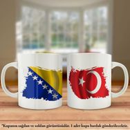 Asil Hediyelik Çift Yön Baskılı Bosna İ Hercegovina -Bosna Hersek Ve Türkiye Bayrağı Kupa Bardak