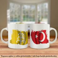 Asil Hediyelik Çift Yön Baskılı Karahanlı Devleti Bayrağı Ve Türkiye Bayrağı Kupa Bardak