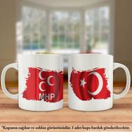 Asil Hediyelik Çift Yön Baskılı Milliyetçi Hareket Partisi -MHP Ve Türkiye Bayrağı Kupa Bardak