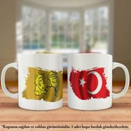 Asil Hediyelik Çift Yön Baskılı Uygur Kağanlığı Ve Türkiye Bayrağı Kupa Bardak