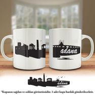 Asil Hediyelik Çift Yön Renkli Baskılı Adana Silüeti-Şehir Kupa Bardak