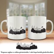 Asil Hediyelik Çift Yön Renkli Baskılı Edirne Silüeti-Şehir Kupa Bardak