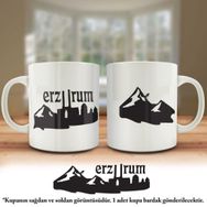 Asil Hediyelik Çift Yön Renkli Baskılı Erzurum Silüeti-Şehir Kupa Bardak