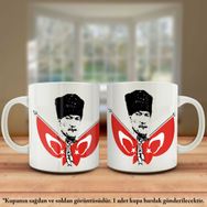 Asil Hediyelik Çift Yön Renkli Baskılı Gazi Mustafa Kemal Atatürk-Türk Bayrağı Kupa Bardak