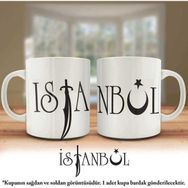 Asil Hediyelik Çift Yön Renkli Baskılı İstanbul Ay-Yıldız Silüeti-Şehir Kupa Bardak