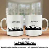 Asil Hediyelik Çift Yön Renkli Baskılı Kayseri Silüeti-Şehir Kupa Bardak