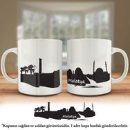 Asil Hediyelik Çift Yön Renkli Baskılı Malatya Silüeti-Şehir Kupa Bardak