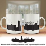 Asil Hediyelik Çift Yön Renkli Baskılı Mardin Silüeti-Şehir Kupa Bardak