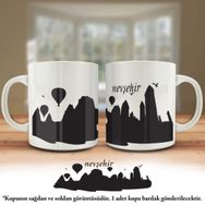 Asil Hediyelik Çift Yön Renkli Baskılı Nevşehir Silüeti-Şehir Kupa Bardak