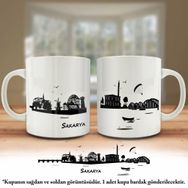 Asil Hediyelik Çift Yön Renkli Baskılı Sakarya Silüeti-Şehir Kupa Bardak