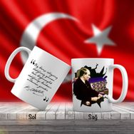 Asil Hediyelik Çift Yön Renkli Mustafa Kemal Atatürk Resimli Ve Unutulmayan Sözleri Kupa Bardak