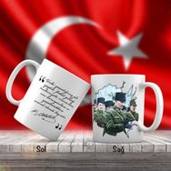 Asil Hediyelik Çift Yön Renkli Üniformalı Mustafa Kemal Atatürk Ve Unutulmayan Sözleri -Kupa Bardak