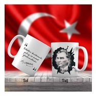 Asil Hediyelik Siyah Beyaz Mustafa Kemal Atatürk Portre-Atatürkün Sözleri -Kupa Bardak