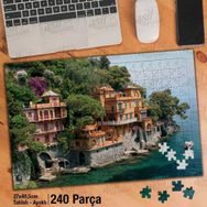 Asil Hobi Ağaçlar-Lüks Ev-Deniz-Manzara-Doğa Yapboz-Ayak Destekli Çerçeveli 240 Parça Puzzle