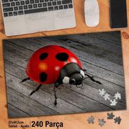 Asil Hobi Ahşap Tahta Üzerinde Uğur Böceği-Hayvan Yapboz-Ayak Destekli Çerçeveli 240 Parça Puzzle