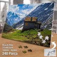 Asil Hobi Alp Dağları-Küçük Kulübeden Ev-Manzara Yapboz-Ayak Destekli Çerçeveli 240 Parça Puzzle