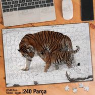 Asil Hobi Anne Kaplan Ve Yavru Kaplan-Doğa-Kar Yapboz-Ayak Destekli Çerçeveli 240 Parça Puzzle