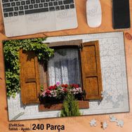 Asil Hobi Beyaz Duvar Üzerinde Ahşap Pencere-Çiçek Yapboz-Ayak Destekli Çerçeveli 240 Parça Puzzle