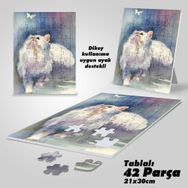 Asil Hobi Beyaz Kelebek Ve Kedi-Sevimli Hayvanlar Yapboz-Ayak Destekli Çerçeveli 42 Parça Puzzle
