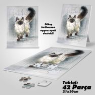 Asil Hobi Beyaz-Siyah Kedi-Sevimli Hayvanlar Yapboz-Ayak Destekli Çerçeveli 42 Parça Puzzle