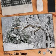 Asil Hobi Beyaz-Soğuk-Kar-Kış-Ağaç-Manzara Yapboz-Ayak Destekli Çerçeveli 240 Parça Puzzle