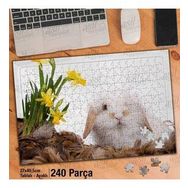 Asil Hobi Beyaz Zemin Üzerinde Sevimli Tavşan-Çiçek Yapboz-Ayak Destekli Çerçeveli 240 Parça Puzzle