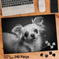 Asil Hobi Chihuahua-Siyah Beyaz Resim-Köpek Yapboz-Ayak Destekli Çerçeveli 240 Parça Puzzle