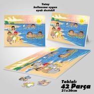 Asil Hobi Deniz-Güneş-Çocuklar-Eğlence Yapboz-Ayak Destekli Çerçeveli 42 Parça Puzzle