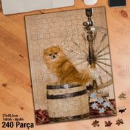 Asil Hobi Fıçı Üstündeki Sevimli Köpek-Hayvan Yapboz-Ayak Destekli Çerçeveli 240 Parça Puzzle