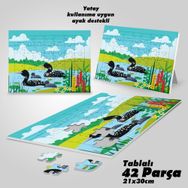 Asil Hobi Gölde Loon Kuş Ailesi-Çocuklar İçin Eğitici Yapboz-Ayak Destekli 42 Parça Puzzle