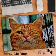 Asil Hobi Göz Kırpan Turuncu Kedi-Evcil Hayvanlar Yapboz-Ayak Destekli Çerçeveli 240 Parça Puzzle