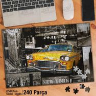 Asil Hobi Gri New York Şehir Kolajı-Sarı Araba Yapboz-Ayak Destekli Çerçeveli 240 Parça Puzzle