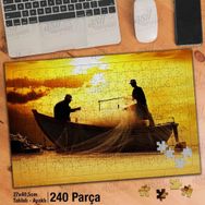 Asil Hobi Gün Batımı-Balık Teknesi-Manzara Yapboz-Ayak Destekli Çerçeveli 240 Parça Puzzle