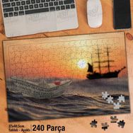 Asil Hobi Gün Batımı-Gemi-Tekne-Deniz-Kağıt Yapboz-Ayak Destekli Çerçeveli 240 Parça Puzzle