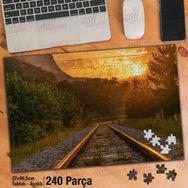 Asil Hobi Gün Batımı-Tren Yolu-Ray-Manzara Yapboz-Ayak Destekli Çerçeveli 240 Parça Puzzle