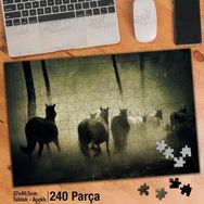 Asil Hobi Horses-At Sürüsü-Sis-Ağaçlar-Doğa Yapboz-Ayak Destekli Çerçeveli 240 Parça Puzzle