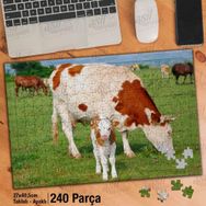 Asil Hobi İnek Ve Yavru Dana-Sevimli Hayvanlar Yapboz-Ayak Destekli Çerçeveli 240 Parça Puzzle