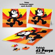 Asil Hobi Islık Çalan Sevimli Kedicik Yapboz-Ayak Destekli Çerçeveli 42 Parça Puzzle