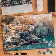 Asil Hobi İtalya-Deniz-Evler-Manzara-Kayalık Yapboz-Ayak Destekli Çerçeveli 240 Parça Puzzle