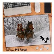 Asil Hobi Kahverengi Atlar-Kış-Kızak-Doğa Yapboz-Ayak Destekli Çerçeveli 240 Parça Puzzle