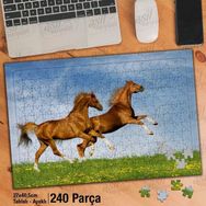 Asil Hobi Kahverengi Sevimli İki At-Doğa-Hayvan Yapboz-Ayak Destekli Çerçeveli 240 Parça Puzzle