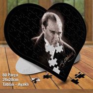 Asil Hobi Kalpli Mustafa Kemal Atatürk İmzalı Puzzle Fotoğraf Baskılı 80 Parça Puzzle