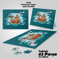 Asil Hobi Kaptan-Gemi-Deniz Yapboz-Ayak Destekli Çerçeveli 42 Parça Puzzle