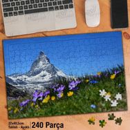Asil Hobi Karlı Dağ-Tepe-Kır Çiçekleri-Doğa Yapboz-Ayak Destekli Çerçeveli 240 Parça Puzzle