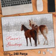 Asil Hobi Karlı Kış Günü-Orman-Atlar-Hayvan Yapboz-Ayak Destekli Çerçeveli 240 Parça Puzzle
